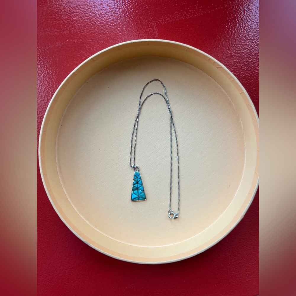 Geometric Turquoise Pendant Sterling Silver Necklace